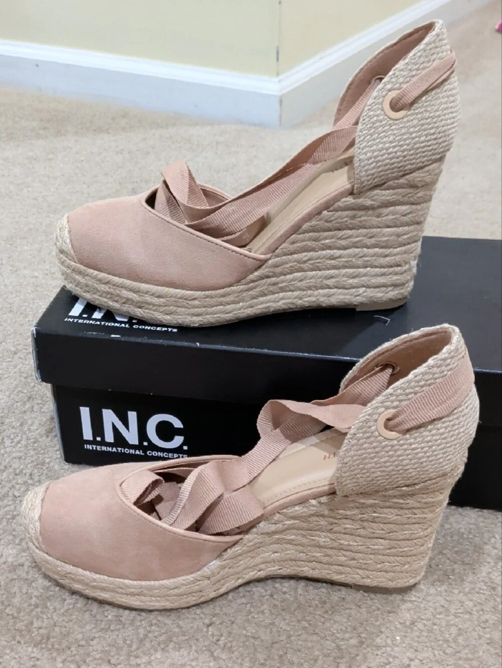 ON 34TH Blush Pink Espadrille Wedge with Ankle Tie NEW Size 7.5